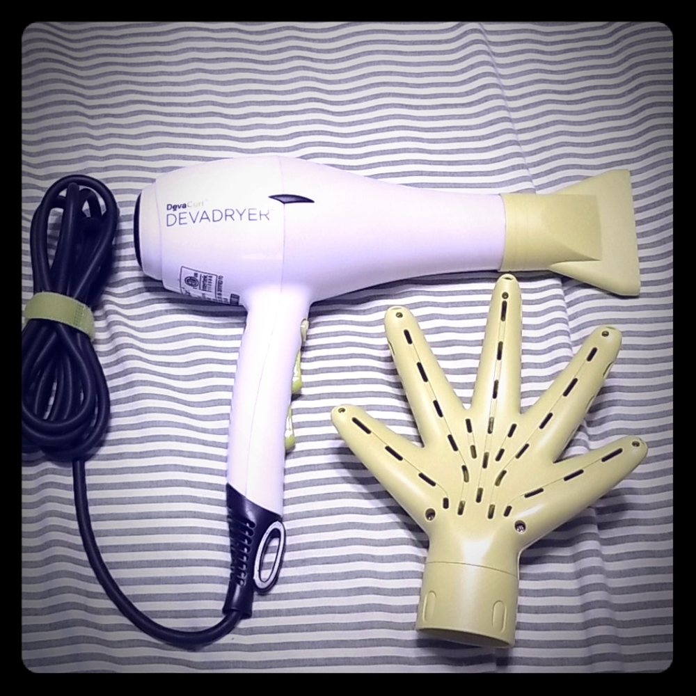 Devacurl Hair Dryer and diffuser.